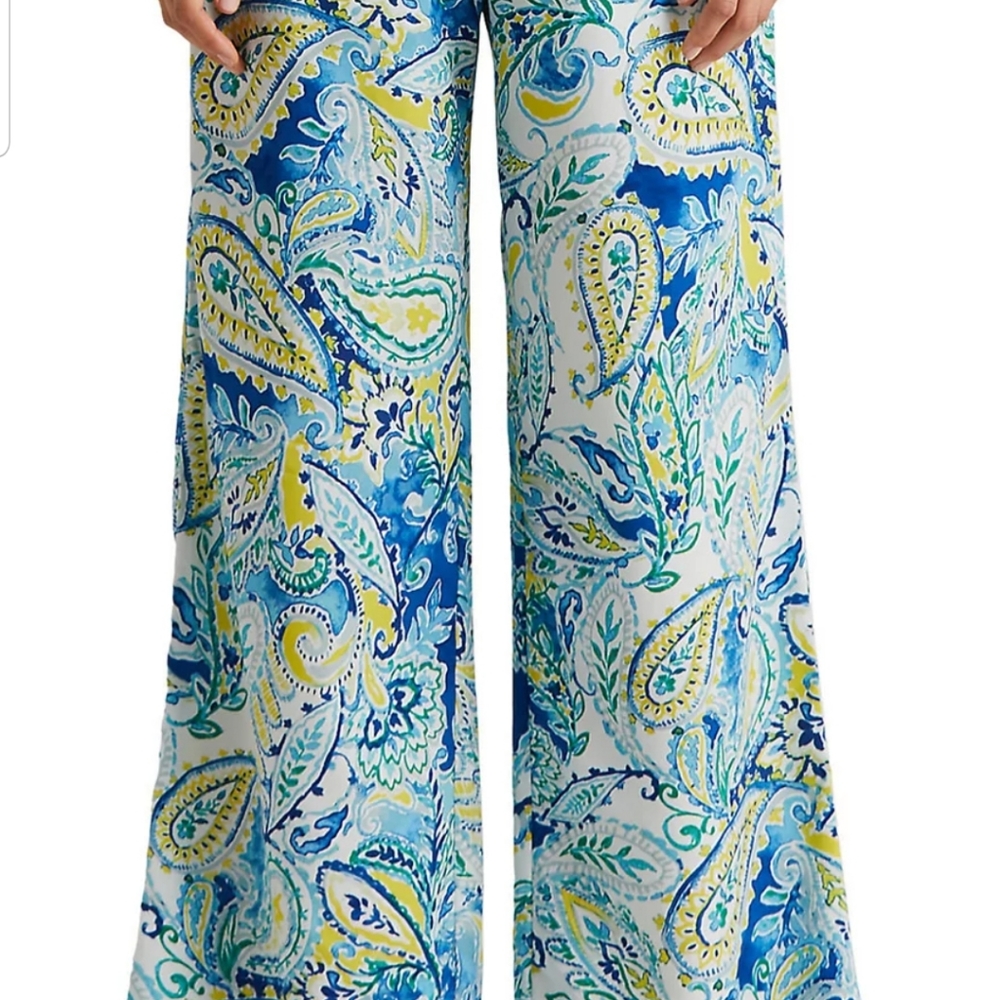 lauren ralph lauren paisley crepe wide leg pants.